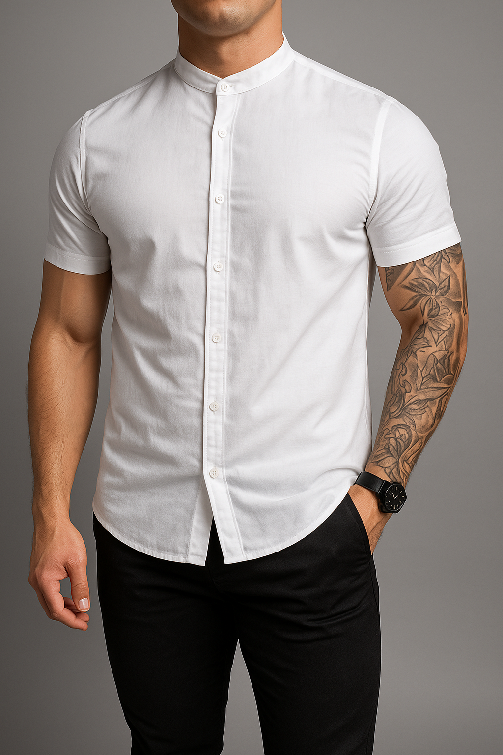 Camisa Manga Corta Cuello Mao Slim Fit - Imagen 5