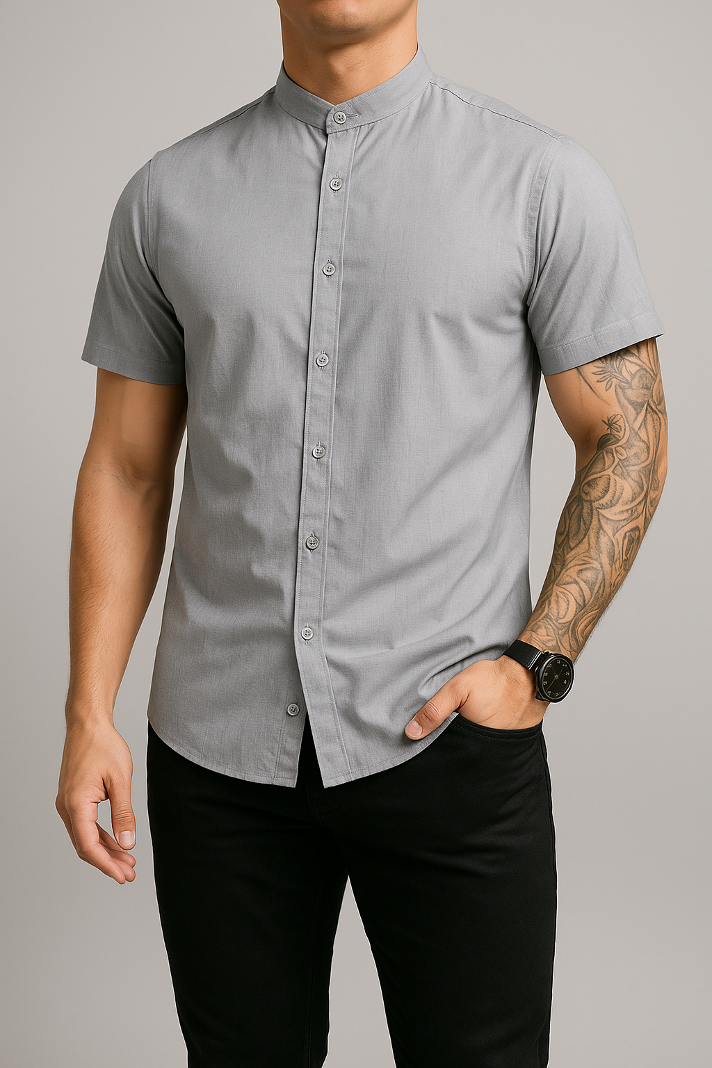 Camisa Manga Corta Cuello Mao Slim Fit - Imagen 4
