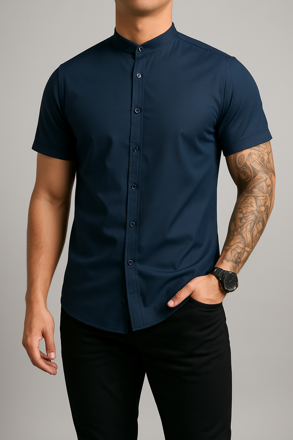 Camisa Manga Corta Cuello Mao Slim Fit - Imagen 3