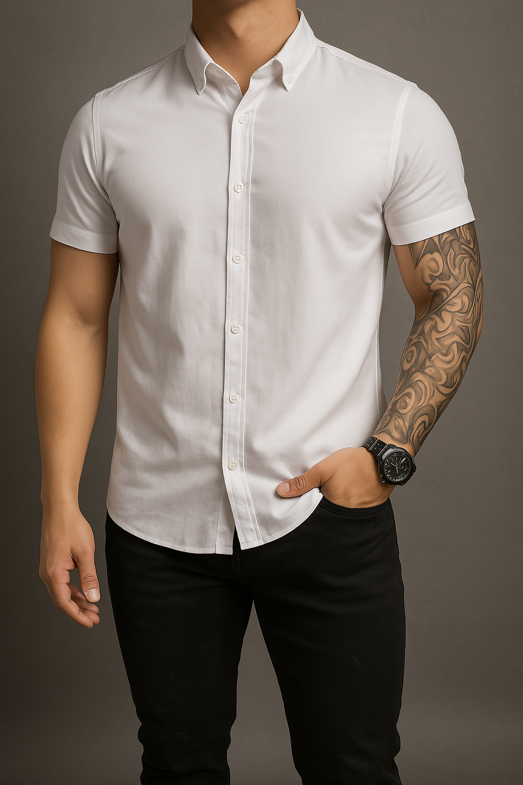 Camisa Slim Tela Ligera Cuello Polo - Imagen 5