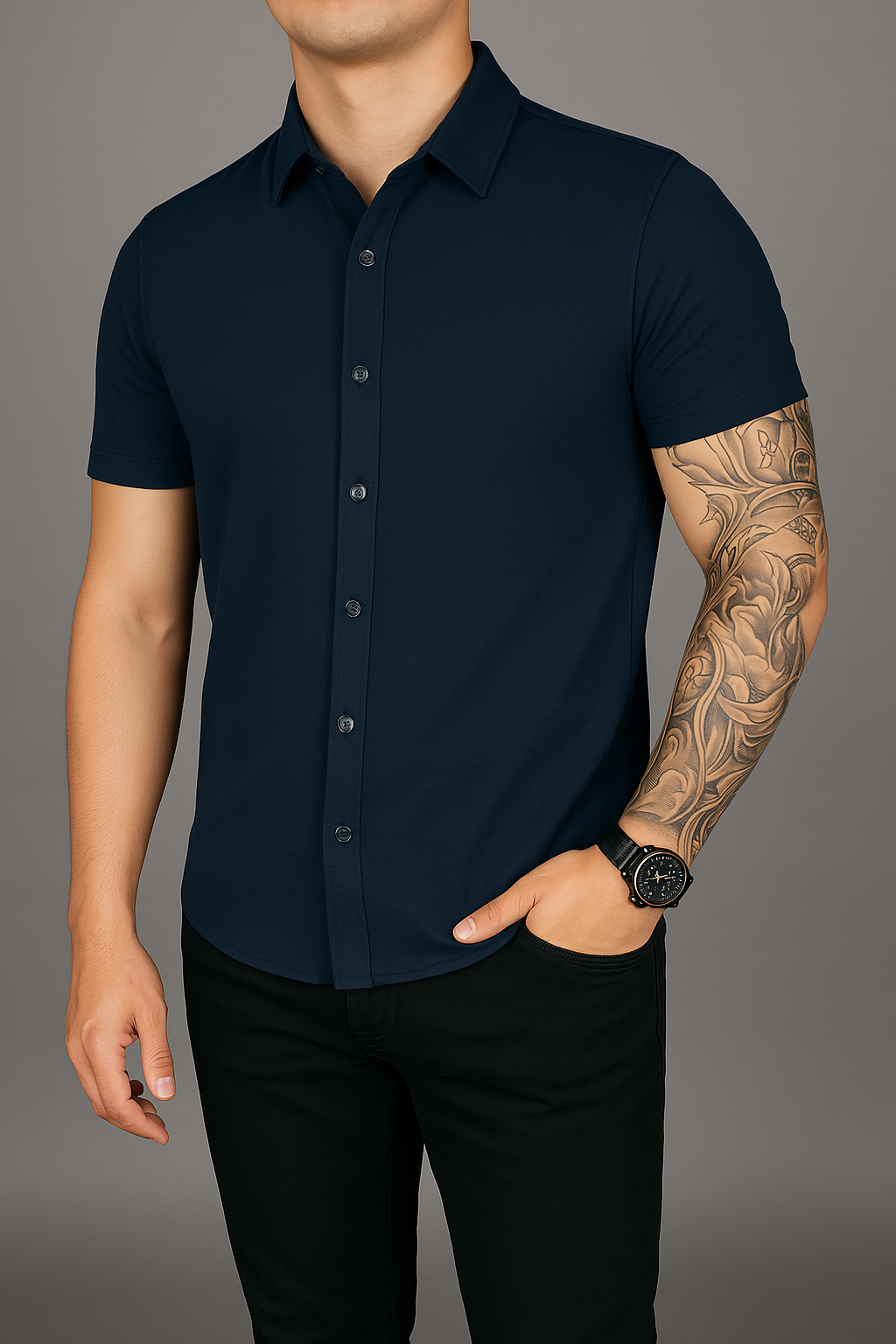 Camisa Slim Tela Ligera Cuello Polo - Imagen 4