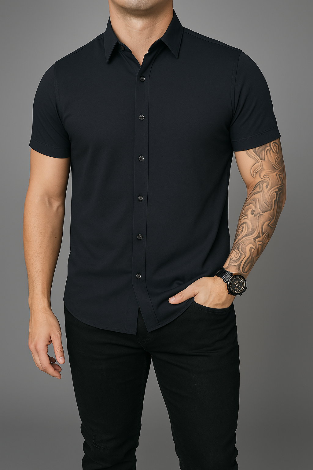 Camisa Slim Tela Ligera Cuello Polo - Imagen 3