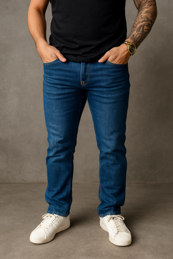 Pantalón Moda Doble Stone Hand Sand Corte Slim Azul